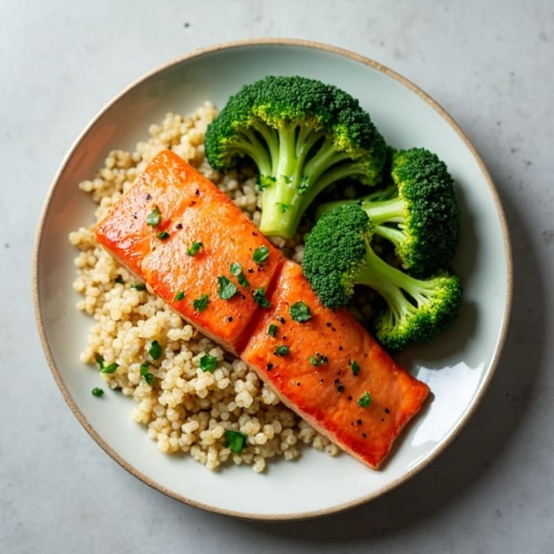 Roasted Salmon with Steamed Broccoli and Quinoa