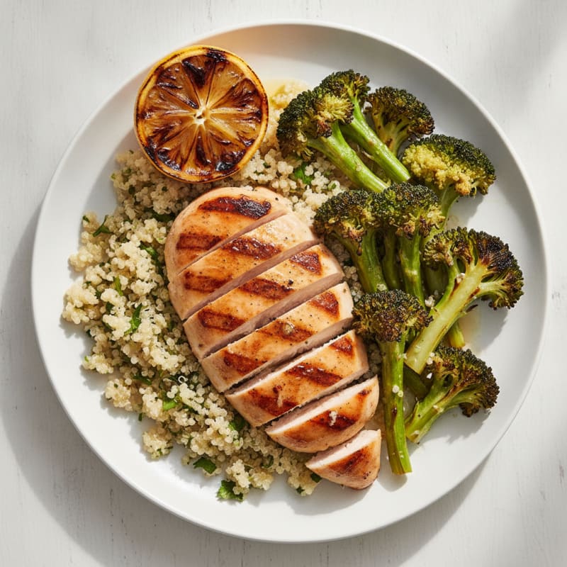 Grilled Chicken Breast with Quinoa and Roasted Broccoli