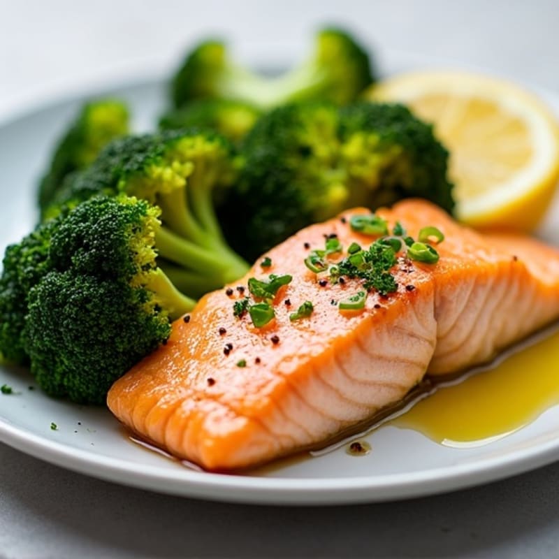 Crispy Pan-Seared Salmon with Lemon-Garlic Roasted Broccoli