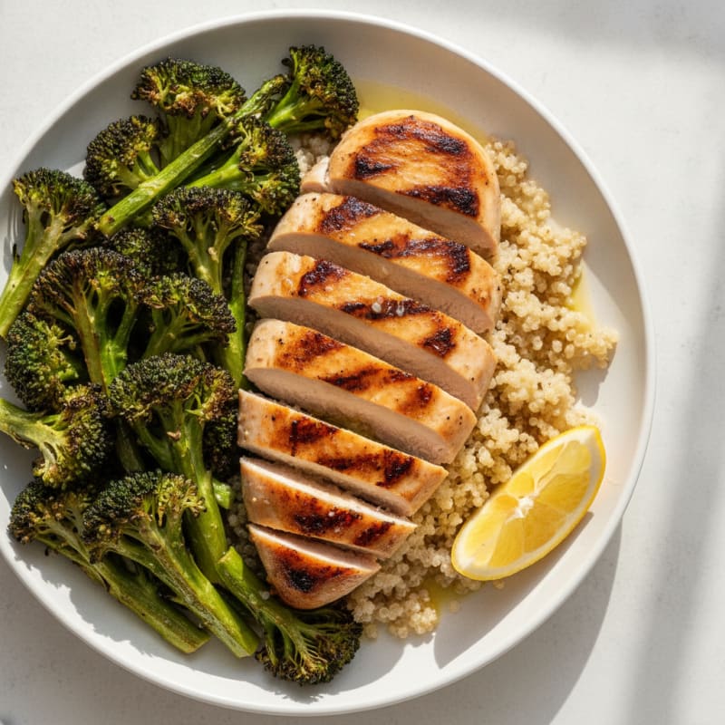 Grilled Chicken Breast with Quinoa and Roasted Broccoli