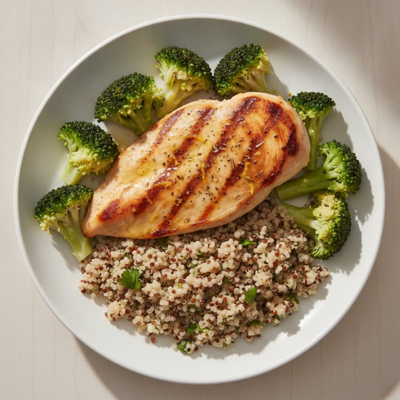 Grilled Chicken Breast with Quinoa and Steamed Broccoli