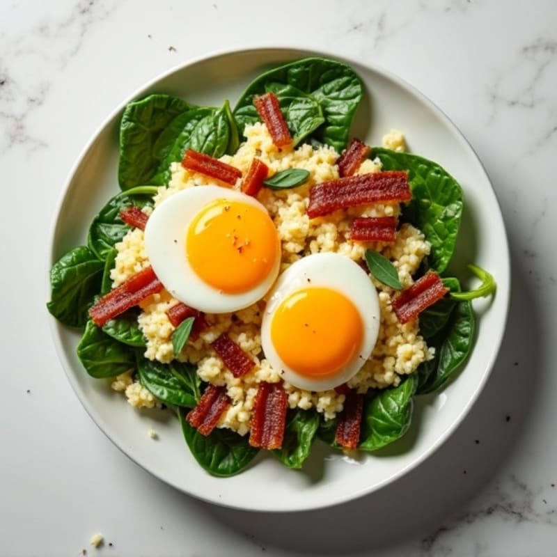 Cottage Cheese Spinach Scramble with Turkey Bacon