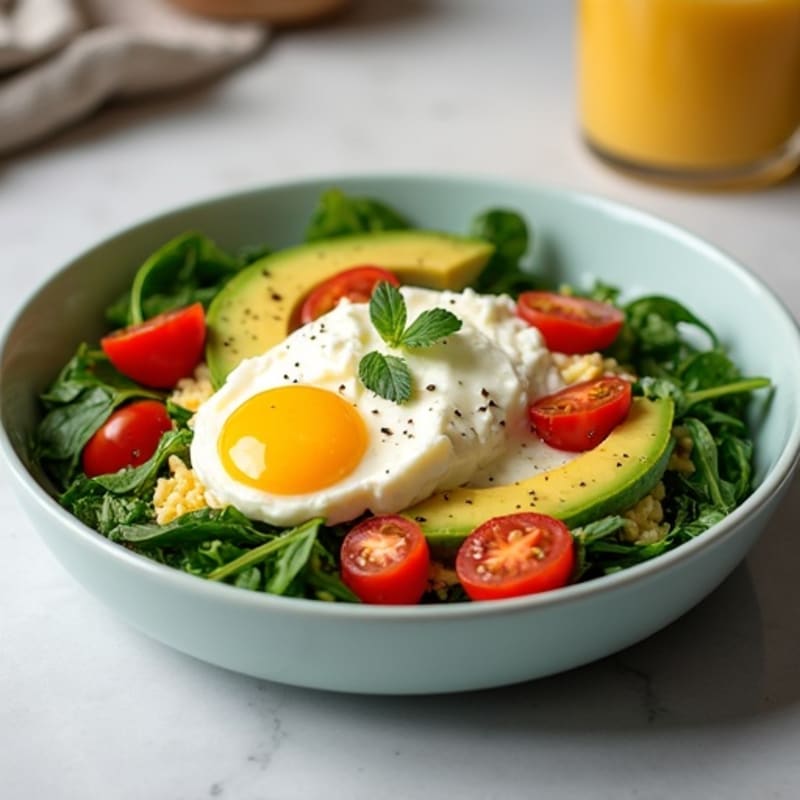 Egg White and Spinach Scramble with Cottage Cheese and Cherry Tomatoes