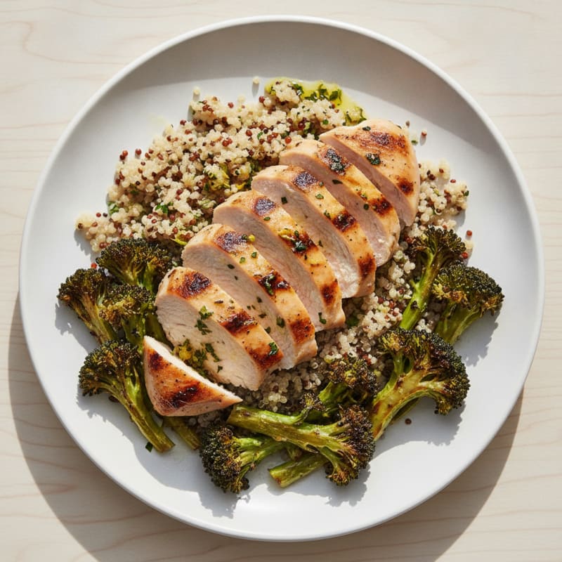 Grilled Chicken Breast with Quinoa and Roasted Broccoli
