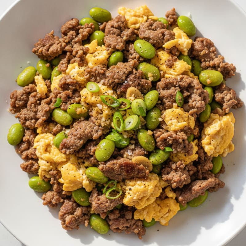 Beef and Edamame Stir-Fry with Eggs