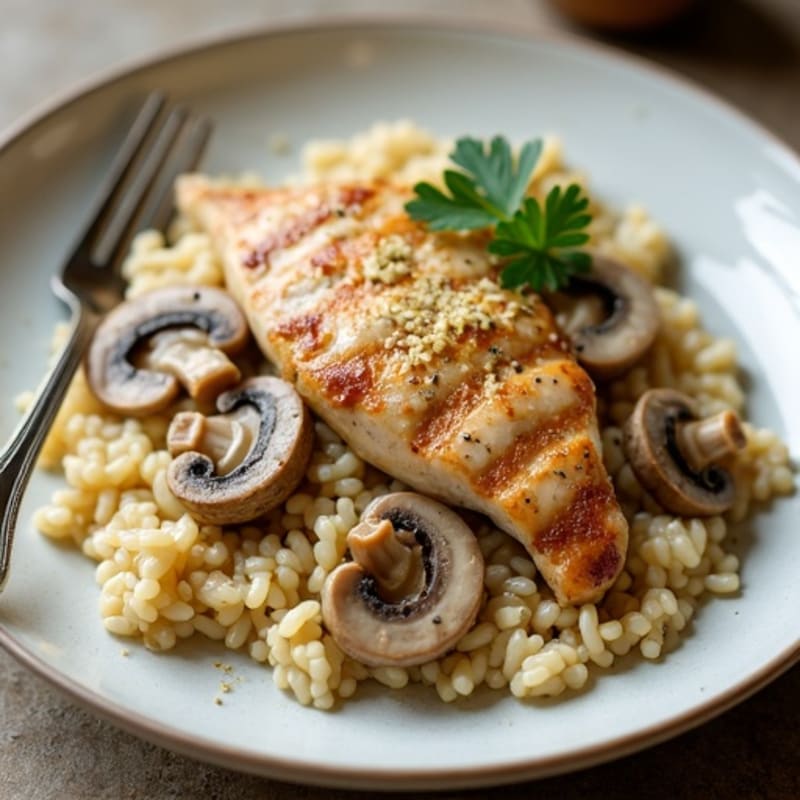 Healthy Creamy Mushroom Risotto with Grilled Chicken