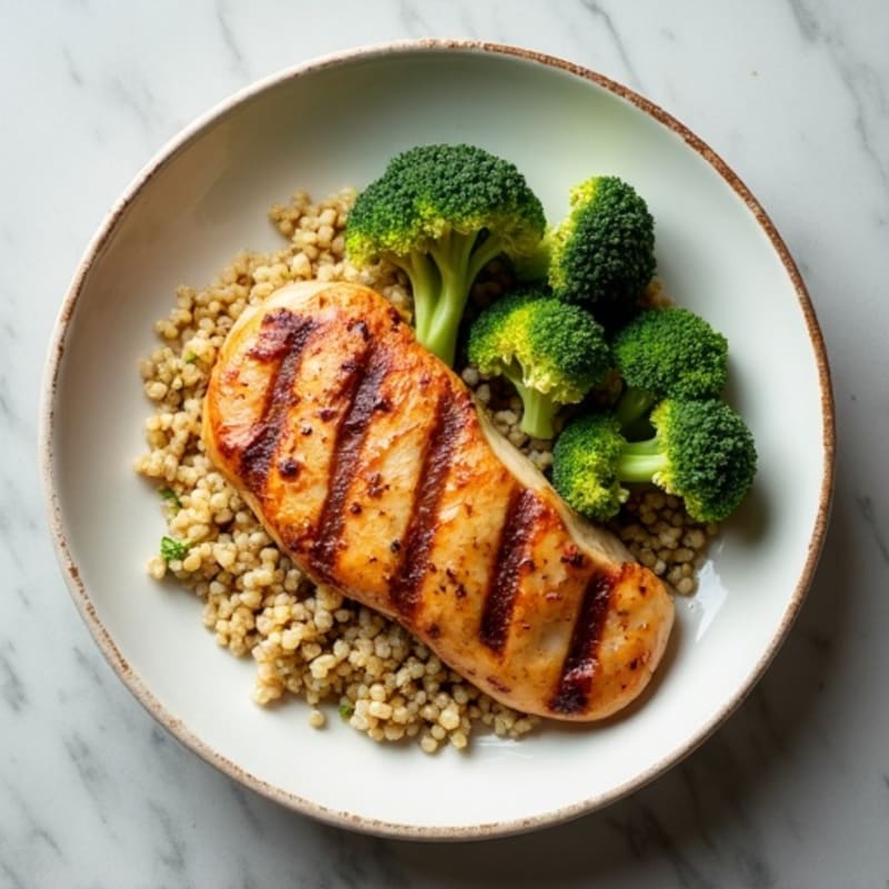 Grilled Chicken Breast with Roasted Broccoli and Quinoa