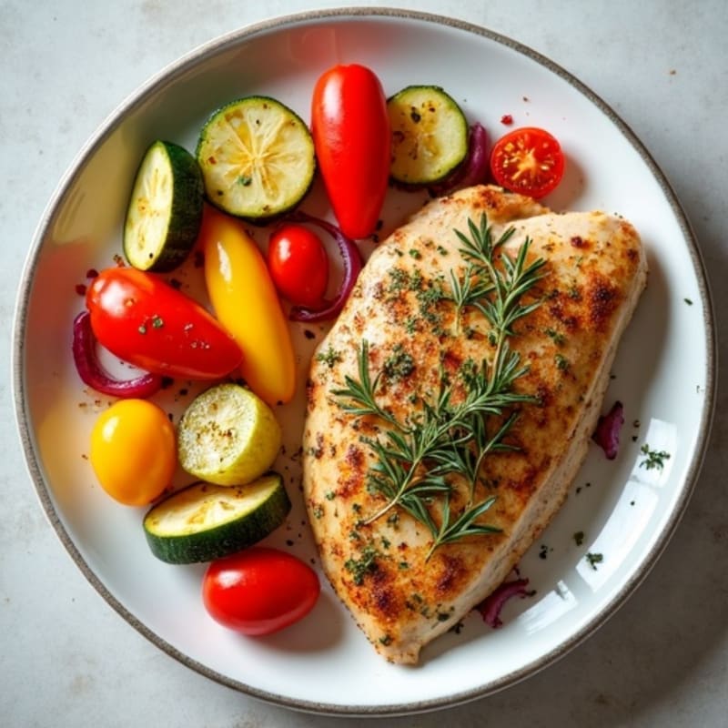 Herb-Crusted Sheet Pan Chicken with Roasted Rainbow Vegetables