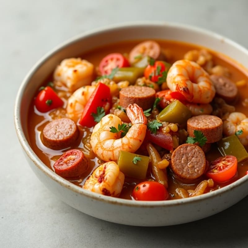 Healthy Spicy Chicken, Shrimp, and Sausage Gumbo with Veggies