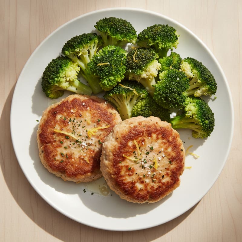Seared Turkey Patties with Steamed Broccoli