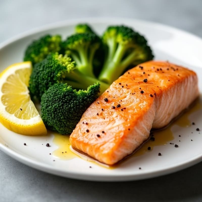 Seared Salmon Fillet with Steamed Broccoli