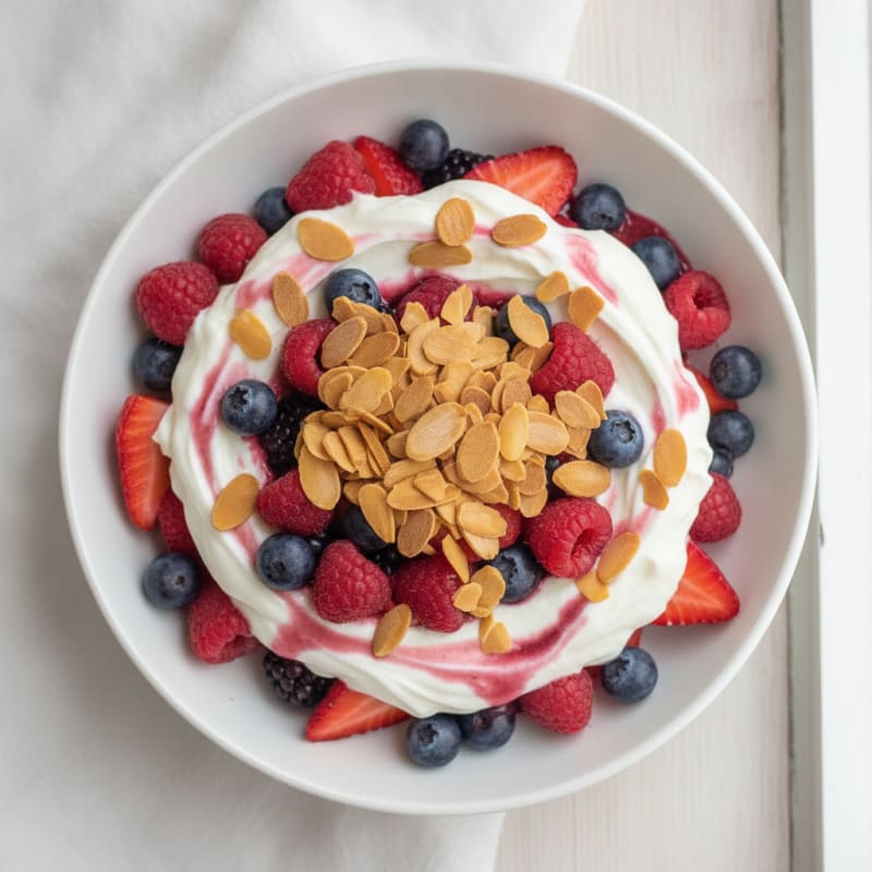 Greek Yogurt Protein Parfait with Mixed Berries and Almonds