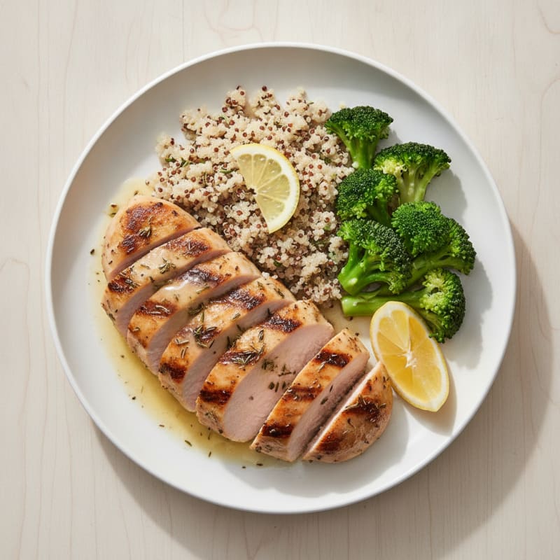 Grilled Turkey Breast with Steamed Broccoli and Quinoa