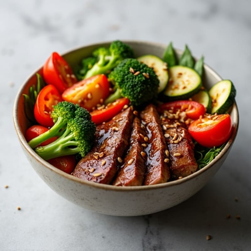 Sweet-Savory Sesame Beef with Charred Vegetables