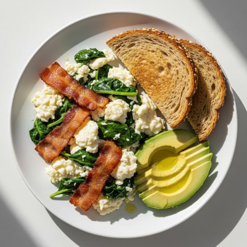 Egg White Scramble with Spinach and Turkey Bacon