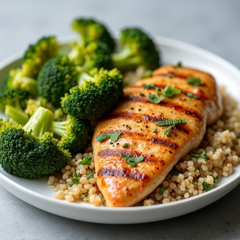 Grilled Chicken Breast with Quinoa and Roasted Broccoli
