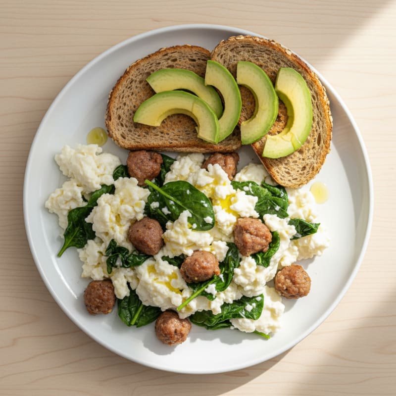 Egg White Scramble with Spinach and Turkey Sausage