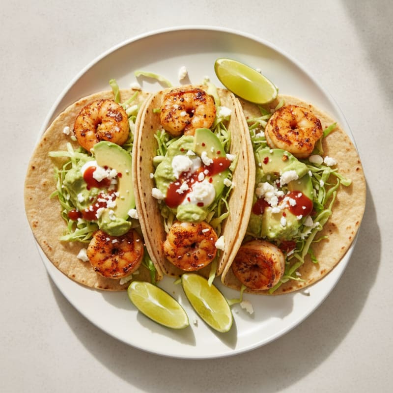 Chili-Lime Shrimp Tacos with Avocado Crema