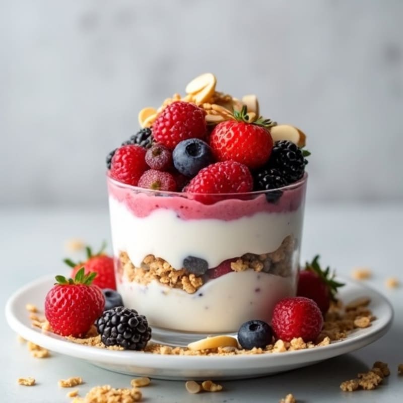 Greek Yogurt Parfait with Mixed Berries and Almonds