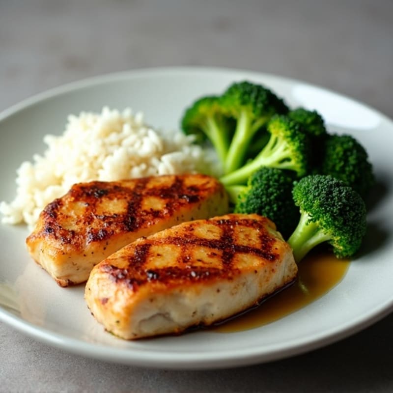 Seared Chicken Thighs with Steamed Rice and Broccoli