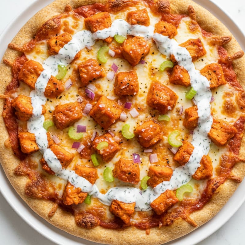 Buffalo Chicken Pizza with Ranch Drizzle