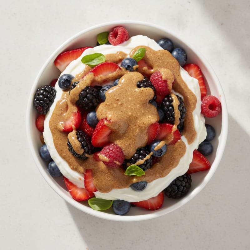 Greek Yogurt Protein Parfait with Mixed Berries and Almond Butter