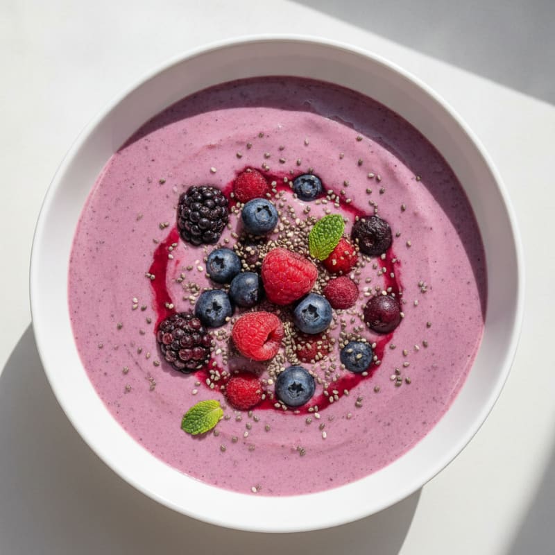 Silky Tofu Protein Smoothie with Chia Seeds and Berries