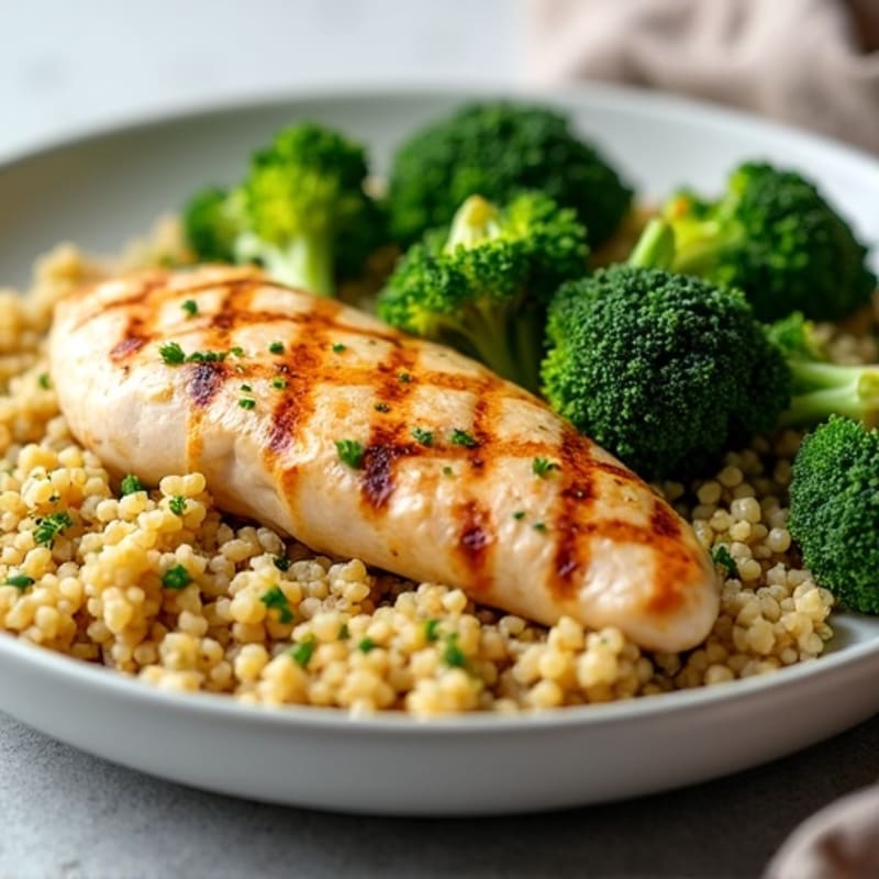 Grilled Chicken Breast with Quinoa and Roasted Broccoli