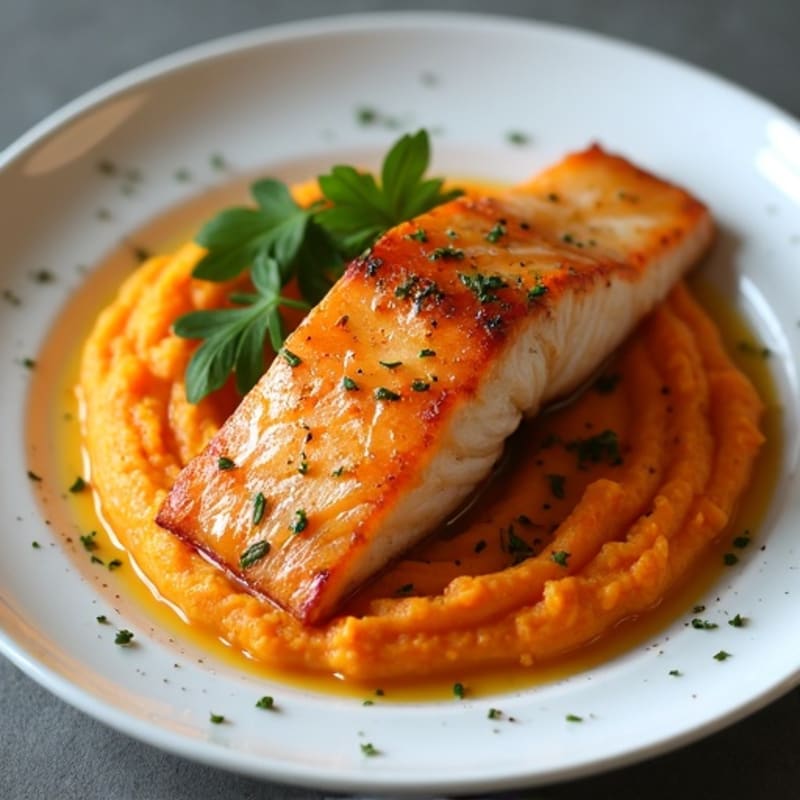 Honey-Glazed Pan Seared Salmon with Sweet Potato Mash