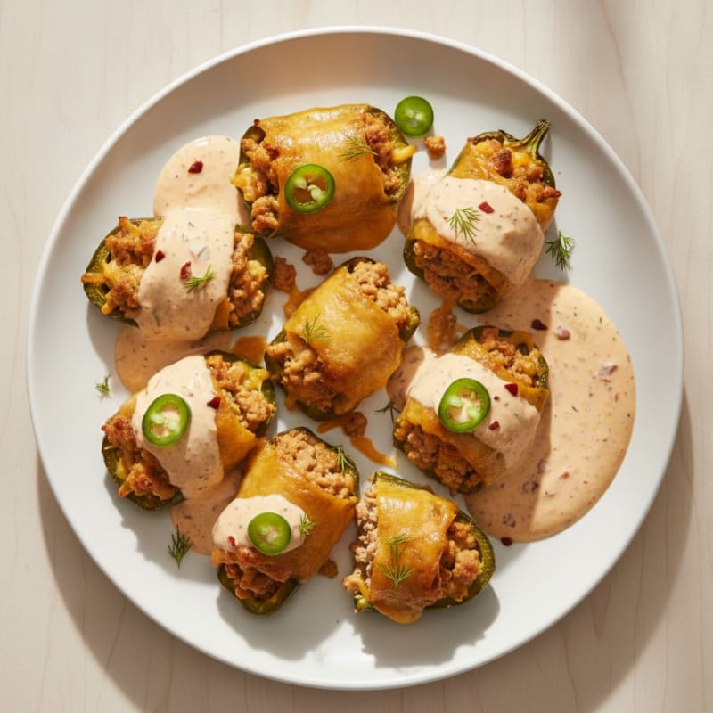 Turkey-Stuffed Jalapeño Poppers with Chipotle Ranch