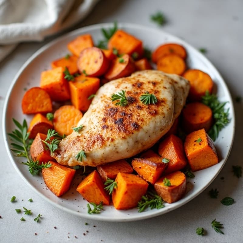 Sheet Pan Cinnamon-Spiced Chicken and Roasted Sweet Potatoes