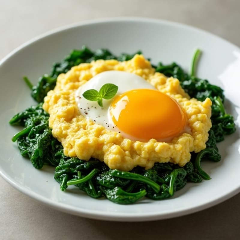 Cottage Cheese Egg Scramble with Sautéed Spinach