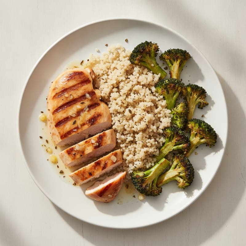 Grilled Chicken Breast with Quinoa and Roasted Broccoli