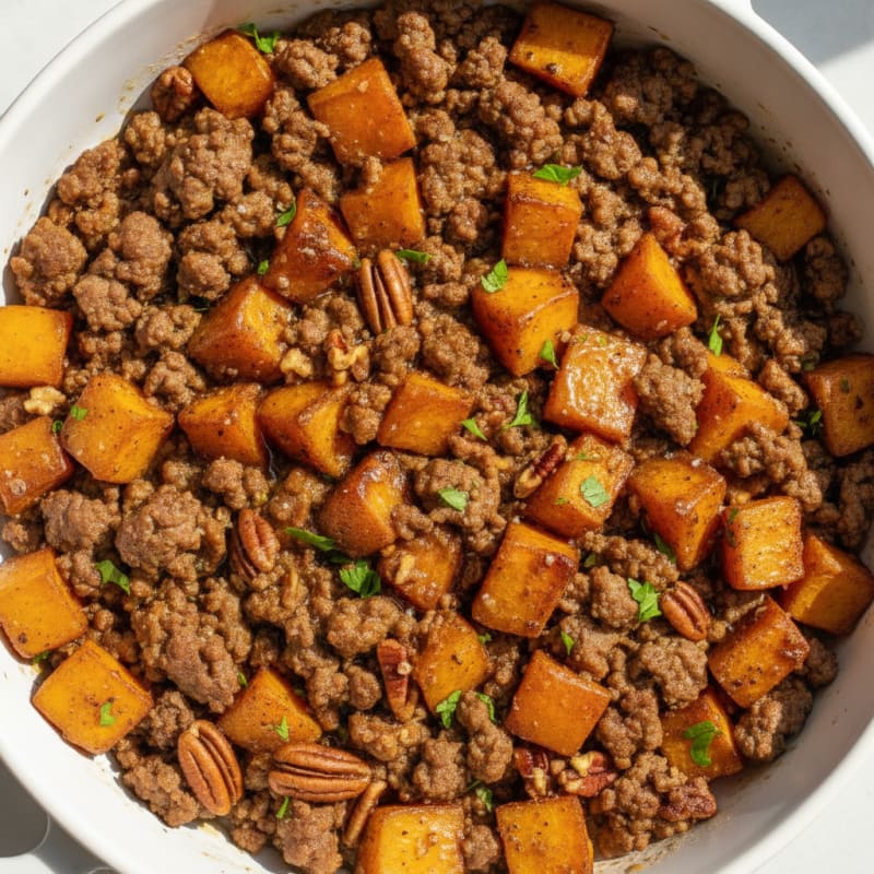 Maple-Glazed Ground Beef Sweet Potato Skillet