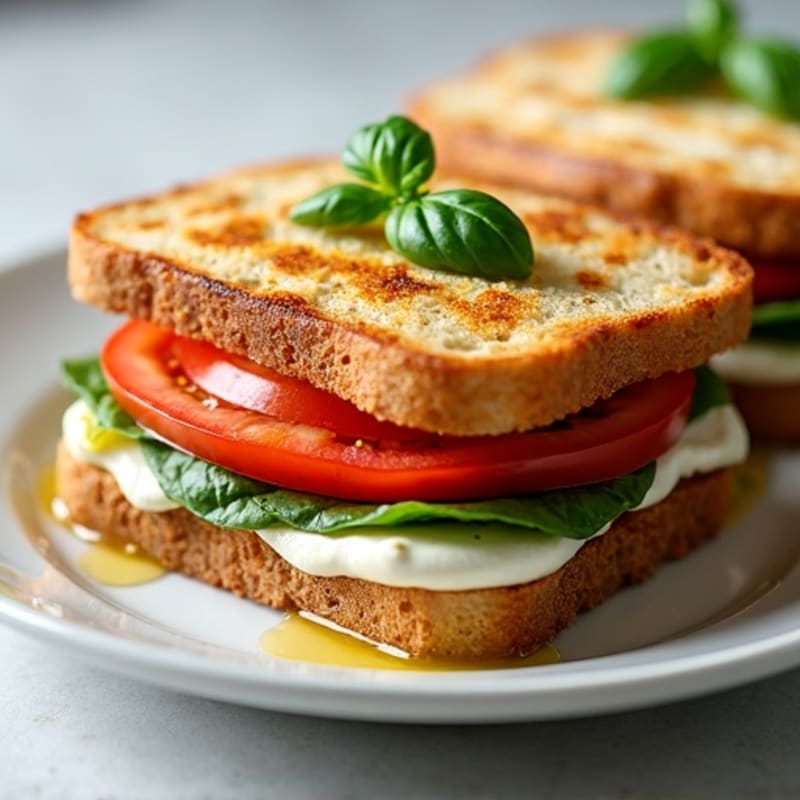 Crispy Grilled Fresh Mozzarella, Tomato, and Basil Sandwich