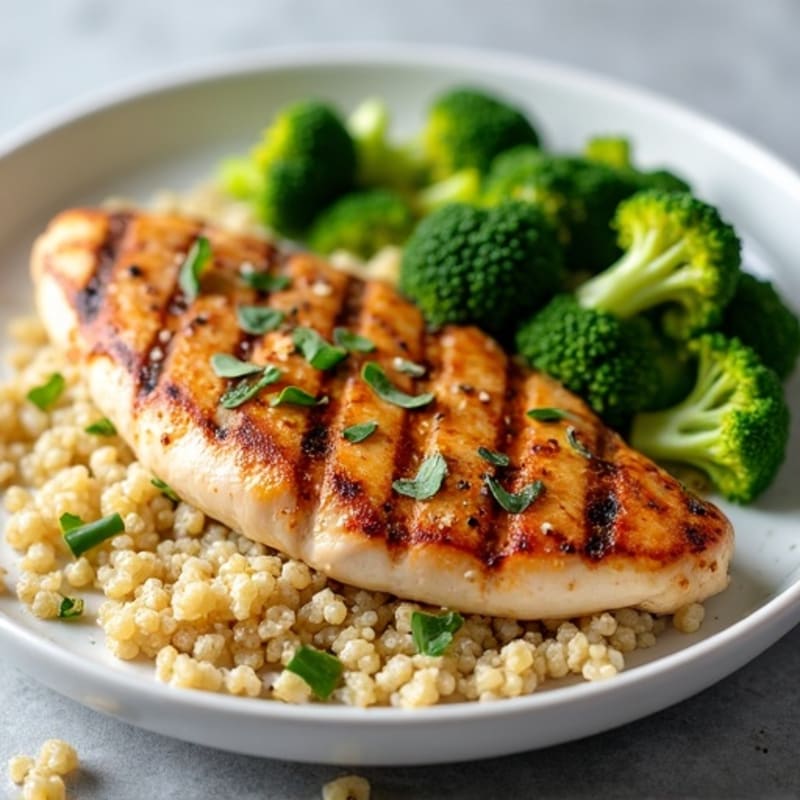 Grilled Chicken Breast with Quinoa and Roasted Broccoli