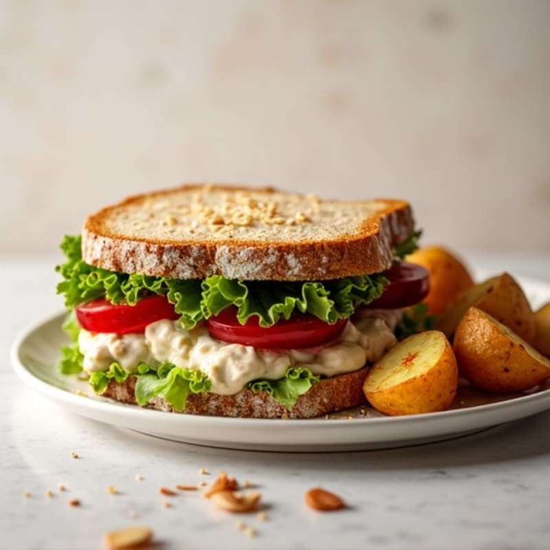 Creamy Chicken Salad Sandwich with Crispy Roasted Potatoes