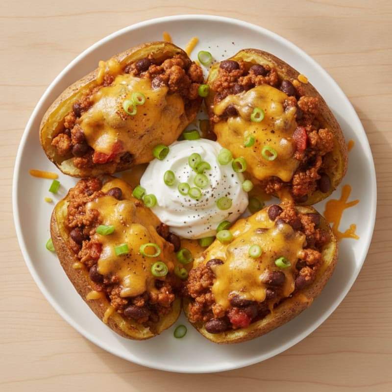Loaded Chili Cheese Potato Skins