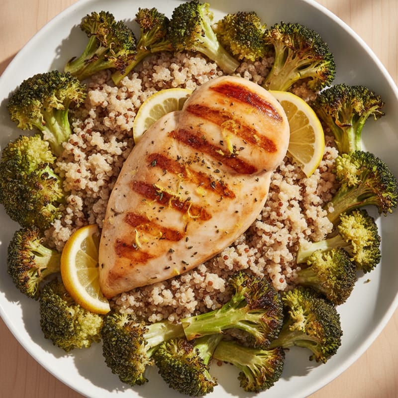 Grilled Chicken Breast with Quinoa and Roasted Broccoli