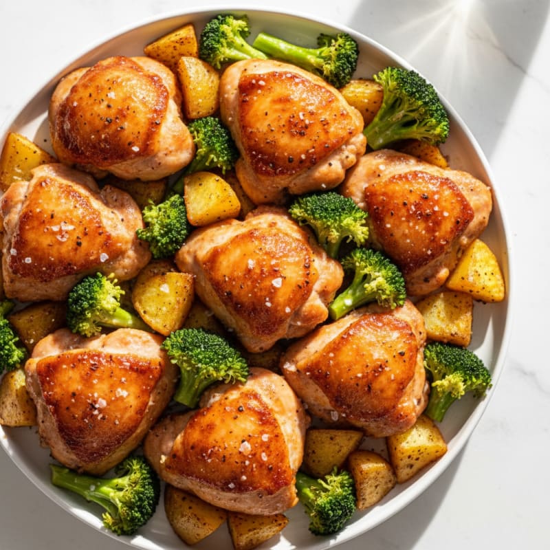 Sheet Pan Chicken Thighs and Roasted Broccoli