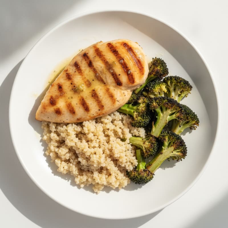 Grilled Chicken Breast with Roasted Broccoli and Quinoa