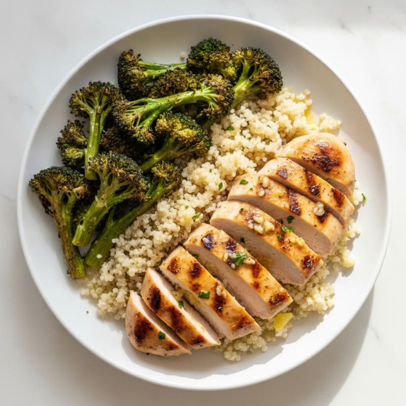 Grilled Chicken Breast with Quinoa and Roasted Broccoli