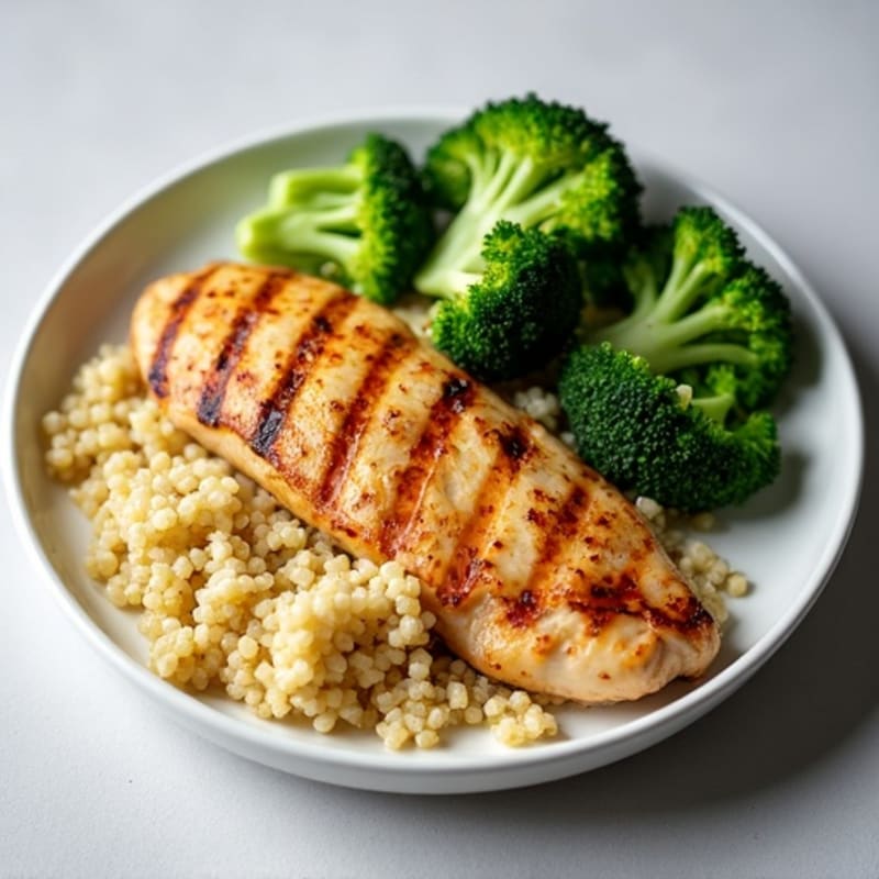 Grilled Chicken Breast with Quinoa and Steamed Broccoli