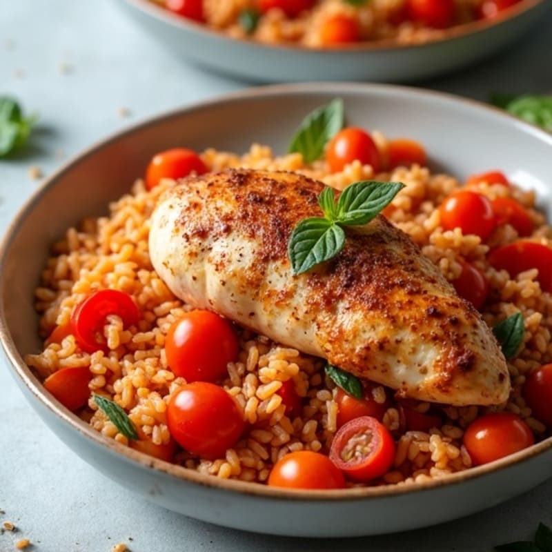 Spicy Roasted Chicken with Savory Tomato Rice