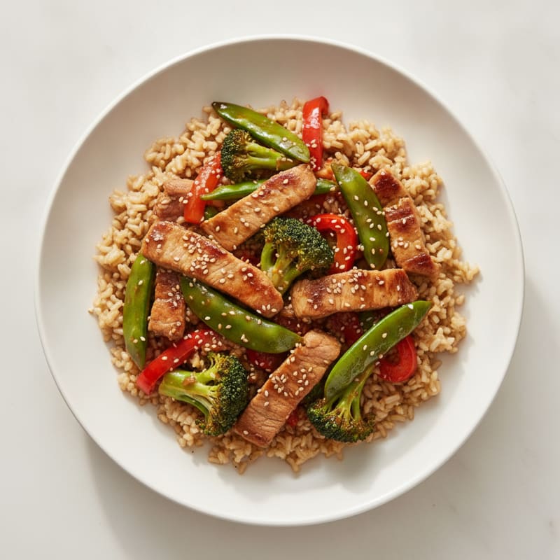 Lean Pork and Vegetable Stir-Fry with Brown Rice