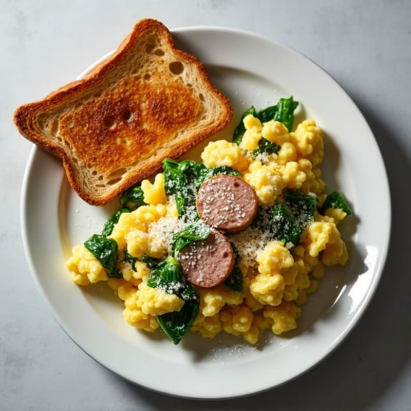 Egg White Scramble with Spinach and Turkey Sausage with Toast