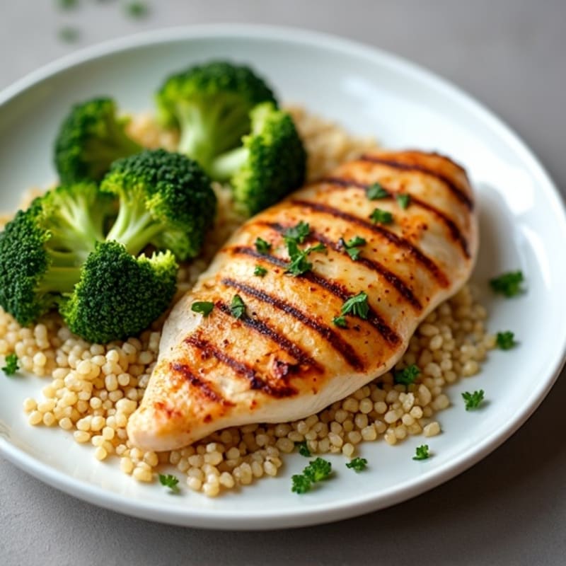 Grilled Chicken Breast with Roasted Broccoli and Quinoa