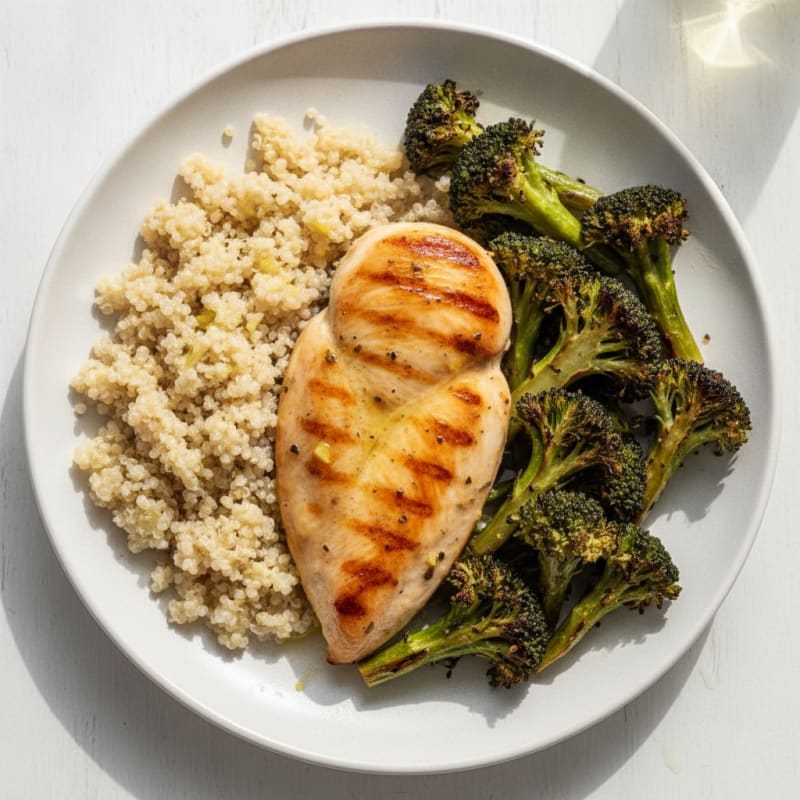 Grilled Chicken Breast with Quinoa and Roasted Broccoli