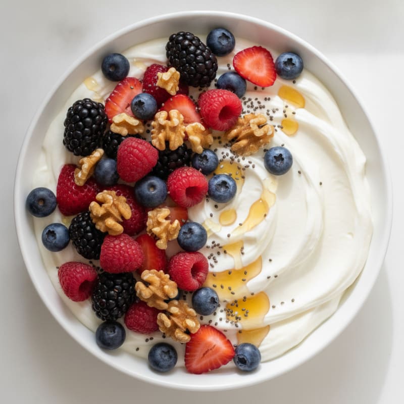 Silky Greek Yogurt Protein Pudding with Mixed Berries
