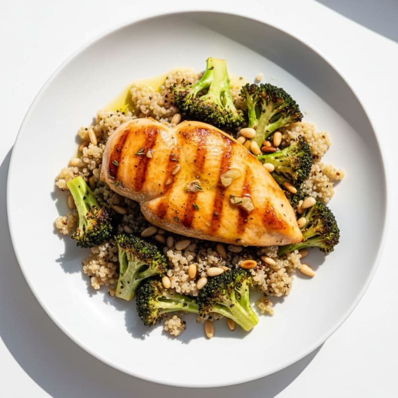 Grilled Chicken Breast with Quinoa and Roasted Broccoli